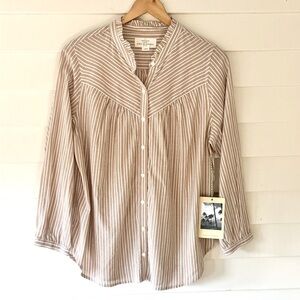 NWT Birds of Paradise by Trovata beige white stripe shirt large